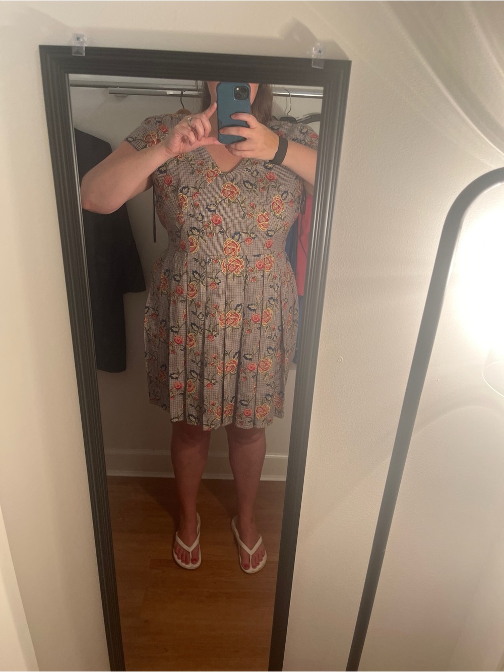 Brooks Brothers Mini Dress in Black-and-White Gingham with Orange Floral Print